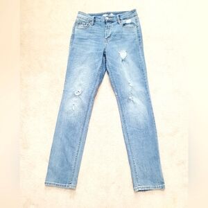 Old Navy Women's Power Slim Straight High Rise Jeans Size 6 Blue Distressed